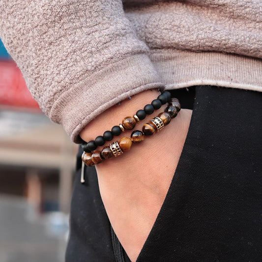 Mens Bracelet Natural Tiger eye Beads Braslet