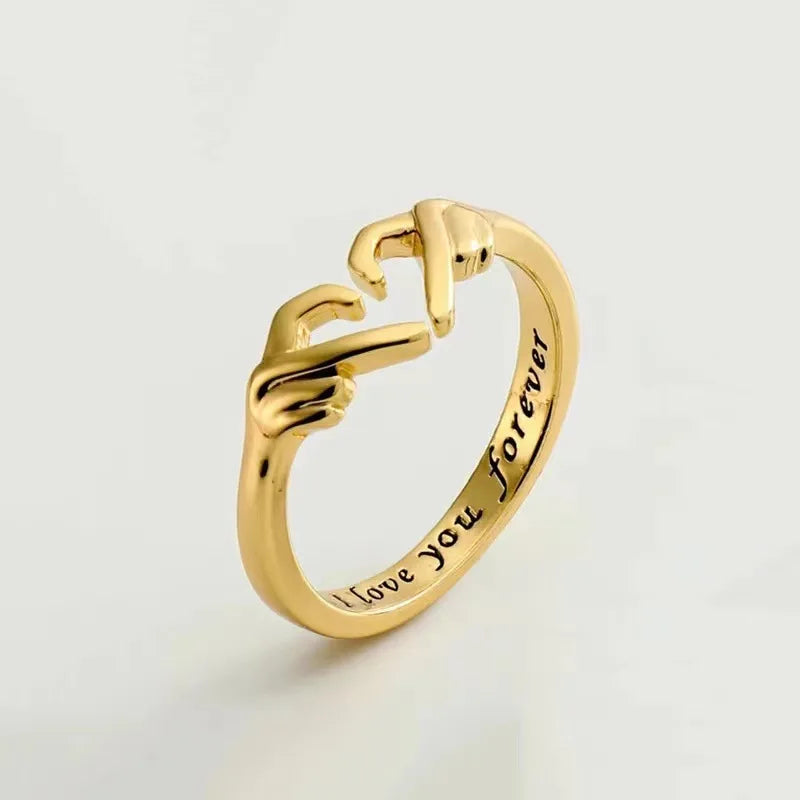 Matching Ring Romantic Heart Hand Hug Ring for Women Men Couple Silver Color Gold Color Love Gesture Finger Jewelry Gift