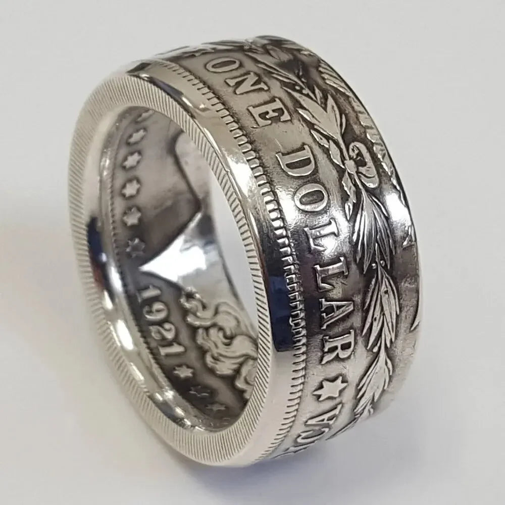 Morgan Silver Dollar Coin Ring 'Heads' Silver Plated Handmade Women Men Vintage Punk Personality Coin Rings Fashion Jewelry