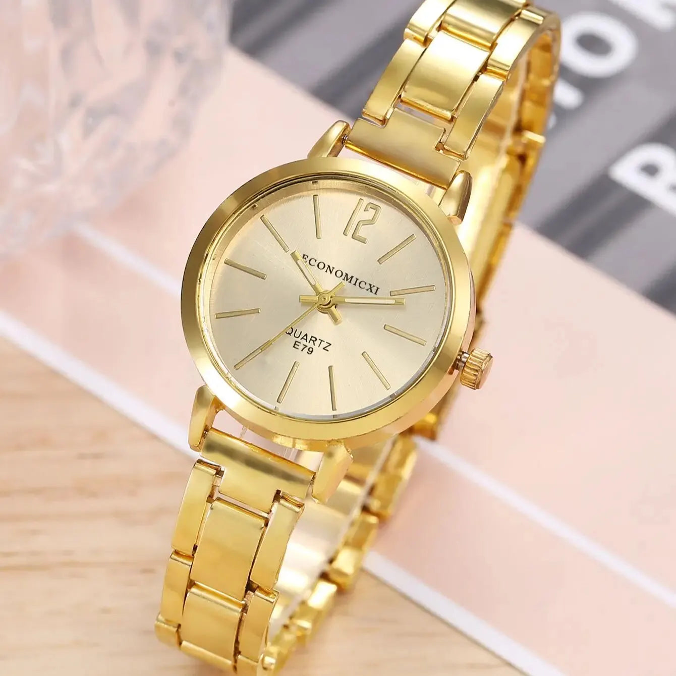 2pcs Set Watch Luxury Women Simple Gold Bracelet