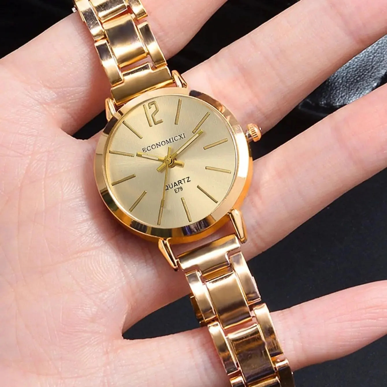 2pcs Set Watch Luxury Women Simple Gold Bracelet