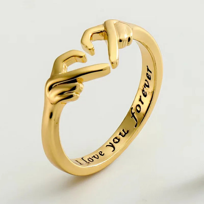 Matching Ring Romantic Heart Hand Hug Ring for Women Men Couple Silver Color Gold Color Love Gesture Finger Jewelry Gift